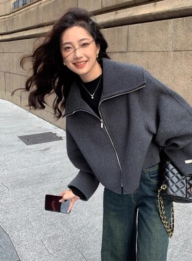 灰色短款双面羊绒大衣女秋冬新款小个子高级感超好看毛呢外套羊毛
