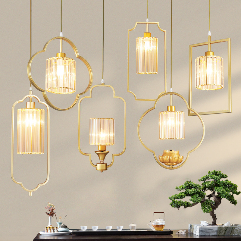 新中式金色小吊灯单头简约禅意茶室单吊饭店装修仿古走廊过道吊灯