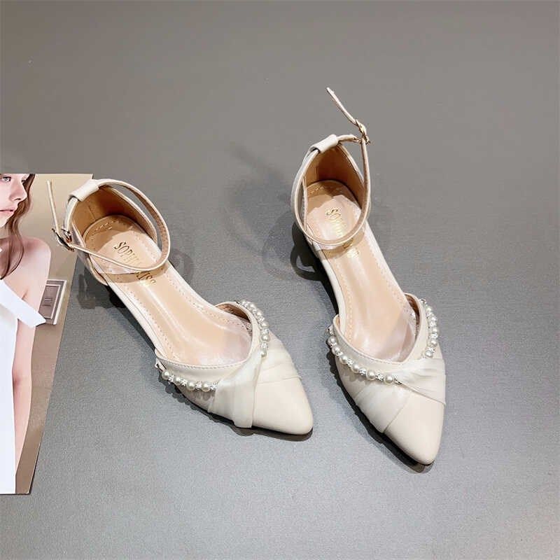 网红一字扣带中跟凉鞋女2025年夏季新款仙女风低跟尖头温柔风单鞋,女鞋,时装凉鞋,淘宝优惠券,粉丝福利购,淘宝优惠卷