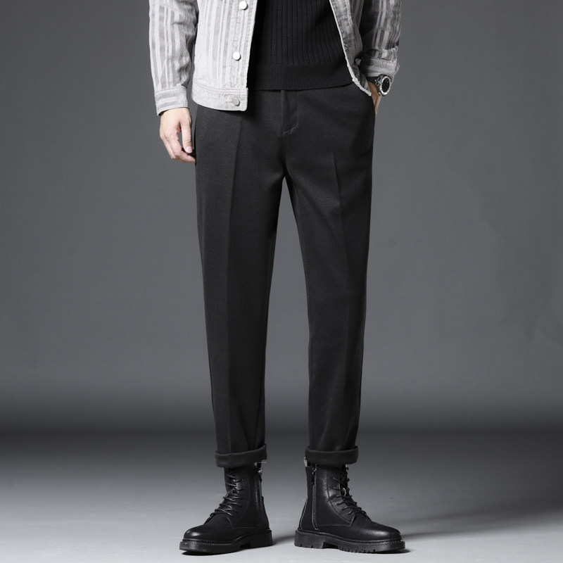 毛呢裤子男直筒修身西装裤春秋款坠感小西裤韩版潮流呢料休闲长裤