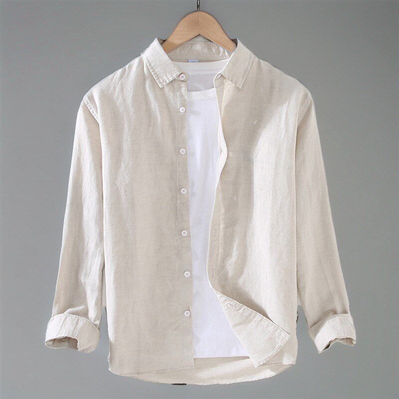 男士亚麻长袖衬衫麻布男装日系休闲宽松棉麻料衬衣秋冬装外穿寸衫