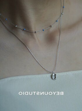 别样 时尚叠戴不规则吊坠蓝色米珠链夏季精致气质百搭锁骨链E505
