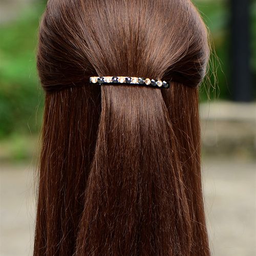 简约水钻一字发夹横夹 水晶弹簧夹子韩版时尚顶夹百搭马尾发卡子
