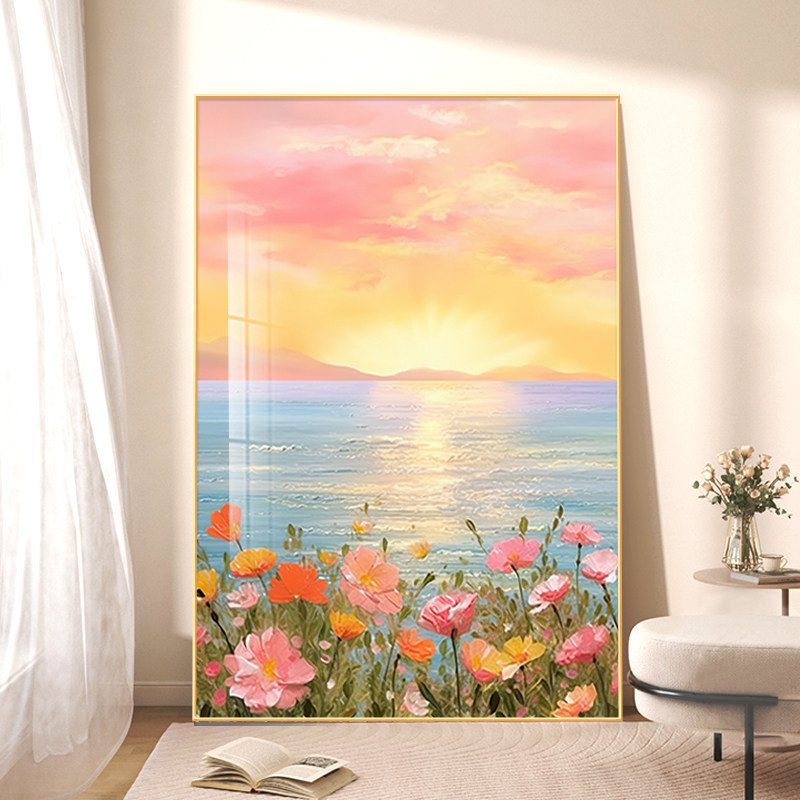 北欧奶油风日出海景大芬油画村装饰画客厅沙发背景墙壁画大幅挂画,家居饰品,现代装饰画,淘宝优惠券,粉丝福利购,淘宝优惠卷