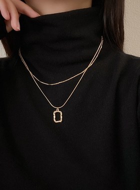 双层衣毛衣链女轻奢小众高级设计感几何项链2024年新款锁骨链配饰