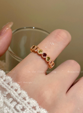 彩色碧玺戒指女2024年新款高级感食指戒轻奢小众设计时尚个性指环