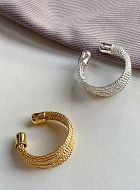 精致高级感小众闪耀千丝线编织缠绕多层金属个性时尚开口戒指指环