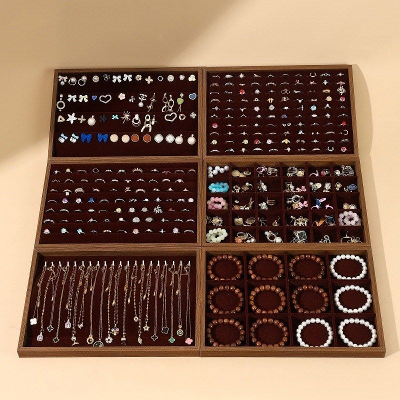 实木手镯手串首饰托盘饰品看货盘戒指耳钉耳环收纳盘项链展示盘子