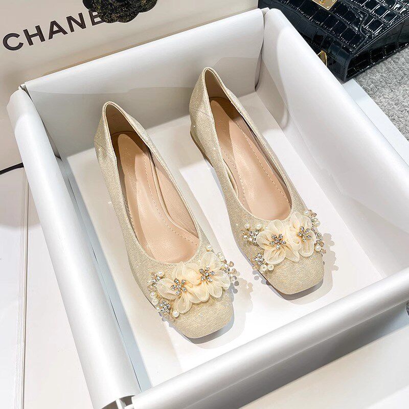 仙女风3cm低跟平底鞋法式方头粗跟高跟鞋女配裙子礼服主婚纱伴娘,女鞋,玛丽珍鞋,淘宝优惠券,粉丝福利购,淘宝优惠卷