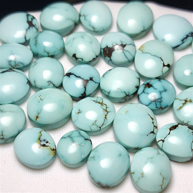 天然原矿高瓷绿松石戒面蛋面镶嵌款男女款耳钉吊坠面无优化散珠