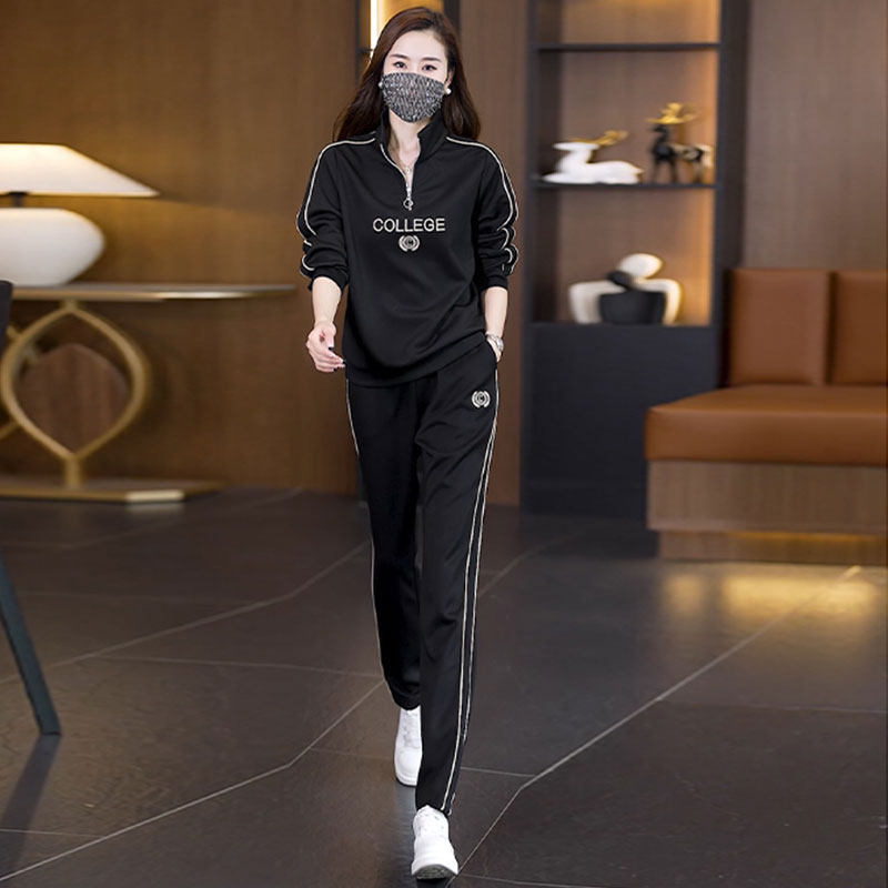 大码休闲运动服套装女2025新款春秋减龄时尚立领卫衣卫裤两件套女,女装/女士精品,大码套装,淘宝优惠券,粉丝福利购,淘宝优惠卷