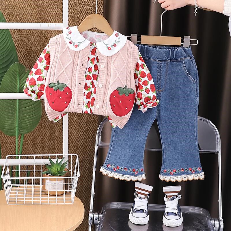 婴儿衣服春季可爱洋气毛衣背心外穿三件套一岁小女孩宝宝春秋装潮