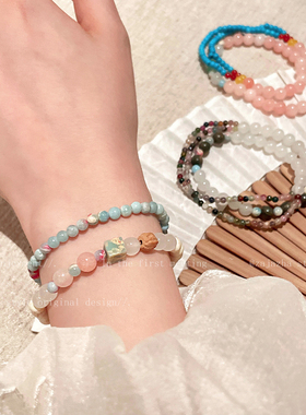 撞色串珠手链女新中式复古百搭小众设计手饰时尚个性情侣闺蜜手串