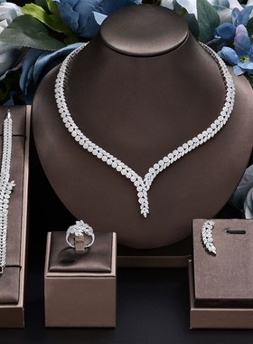 超闪奢华锆石微镶新娘项链耳环套装饰品婚纱礼服配饰晚宴宴会首饰