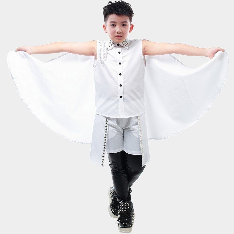 演出服男表演服铆钉斗篷披风儿童小学生架子鼓白衬衫短裤套装夏