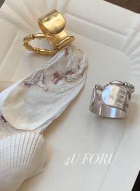 法式复古小众设计感双层戒指个性不规则可调节戒指开口宽面指环