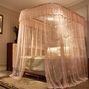 加密U型导轨蚊帐轨道公主风1.8m1.5卧室支架欧式家用床幔纹帐轻奢