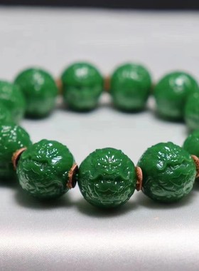 雪巴琉璃菜籽绿龙珠单圈手串佛珠手捻男女饰品佩戴民族风文玩配饰