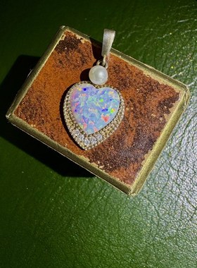 心形吊坠通体925银天然珍珠爱心银吊坠古董设计澳宝欧泊礼物女