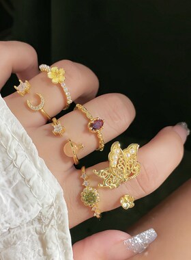 开口戒指女粗胖手大号法式复古几何食指环个性时尚指环设计感小众