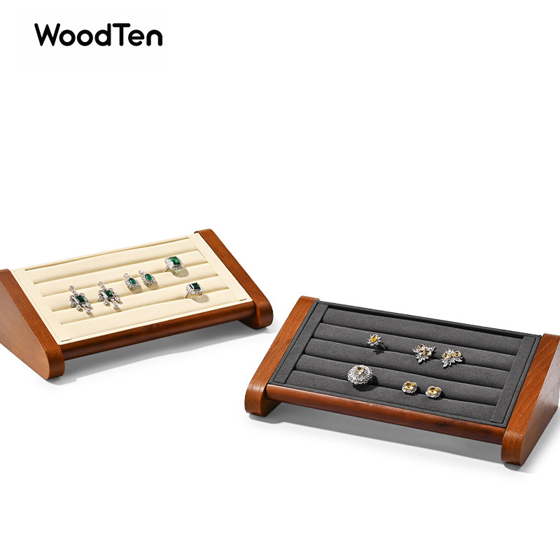 实木超纤戒指展示收纳托盘耳环耳钉珍珠首饰展示架珠宝陈列道具