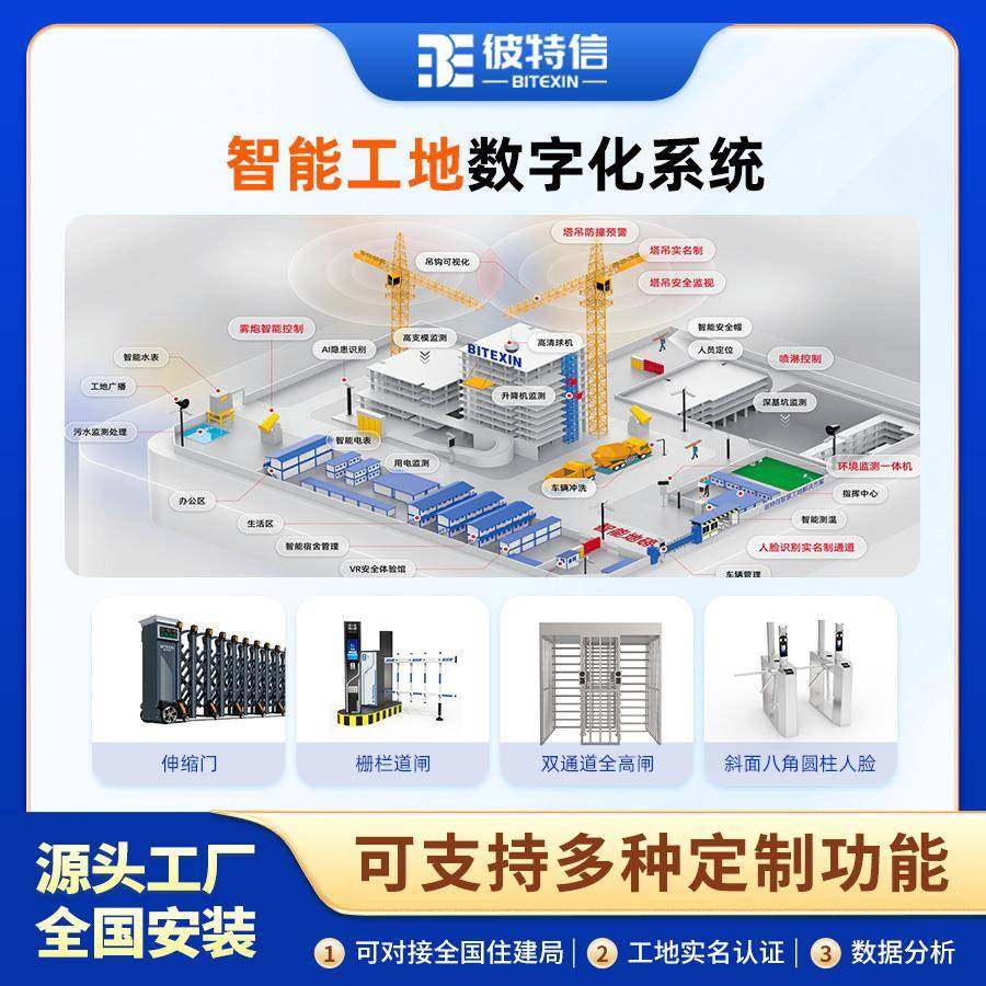 智慧工地方案实名认证对接住建全高闸门禁车牌识别道闸一体机系统