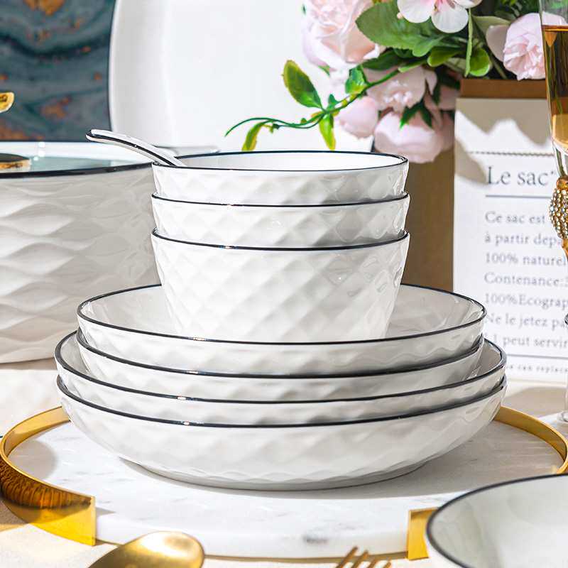 釉下彩2024碗碟套装家用白瓷餐具碗盘轻奢陶瓷器中式高温饭碗