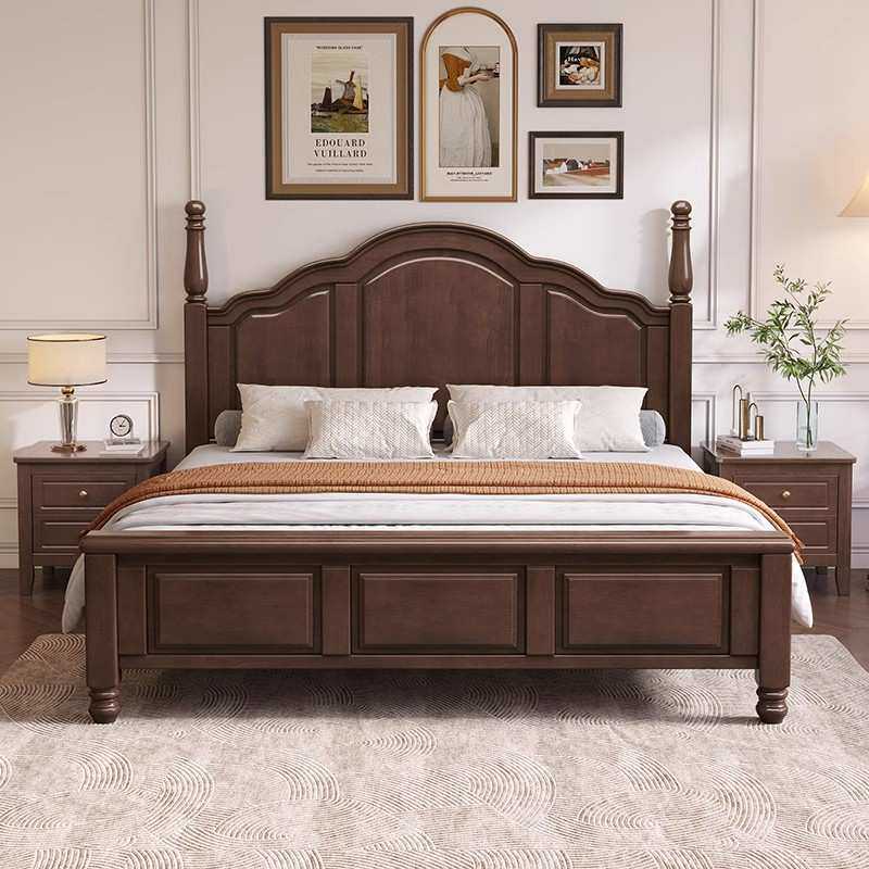 美式实木床主卧黑色双人大床1.5m现代简约轻奢1.8米白色公主婚