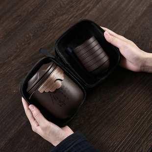 紫砂高端便携式旅行茶具玻璃快客公道杯一壶六杯茶水分离杯整套