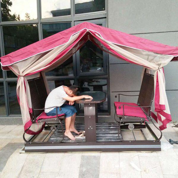 室外摇椅网休闲藤天花园铁艺动力户外四人铝庭院编露户外秋千摇椅