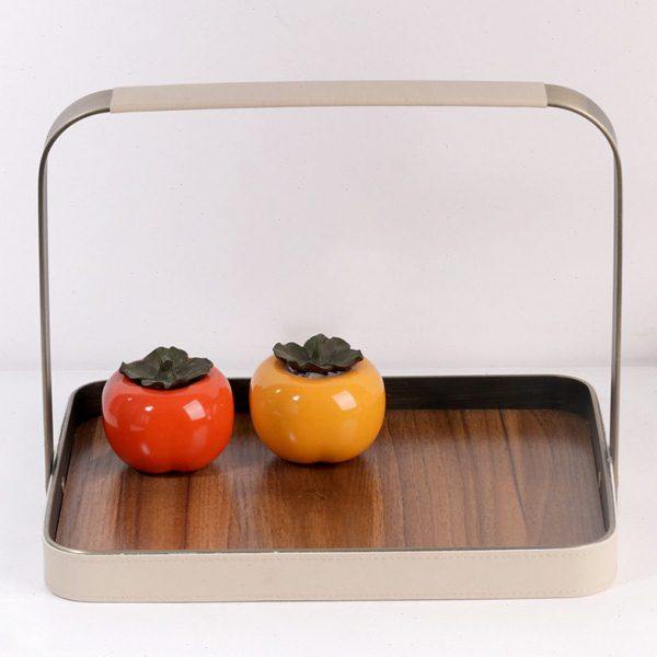 现轻奢摆件极简样板间皮革手提托盘金属端木纹软装饰品收纳盘,饰品/流行首饰/时尚饰品新,摆件,淘宝优惠券,粉丝福利购,淘宝优惠卷