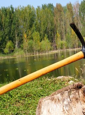 八十年6411产大型85CM金属高钢制扁尖钢镐+实木镐把全套老筋结实