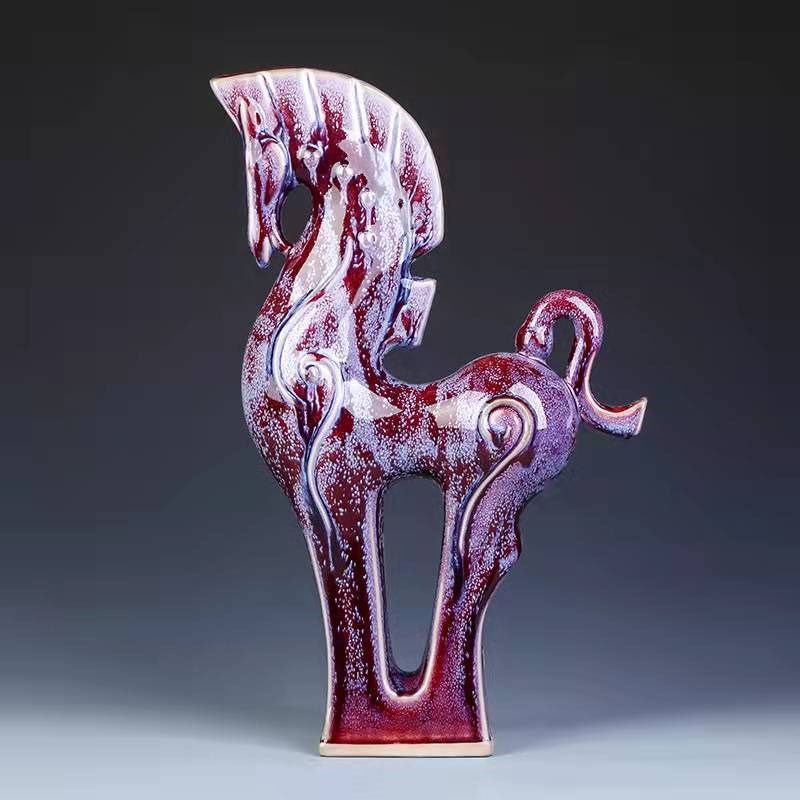 神后钧瓷窑变手工摆件送礼收藏桌面博古架M开片吉祥招财韩美林马