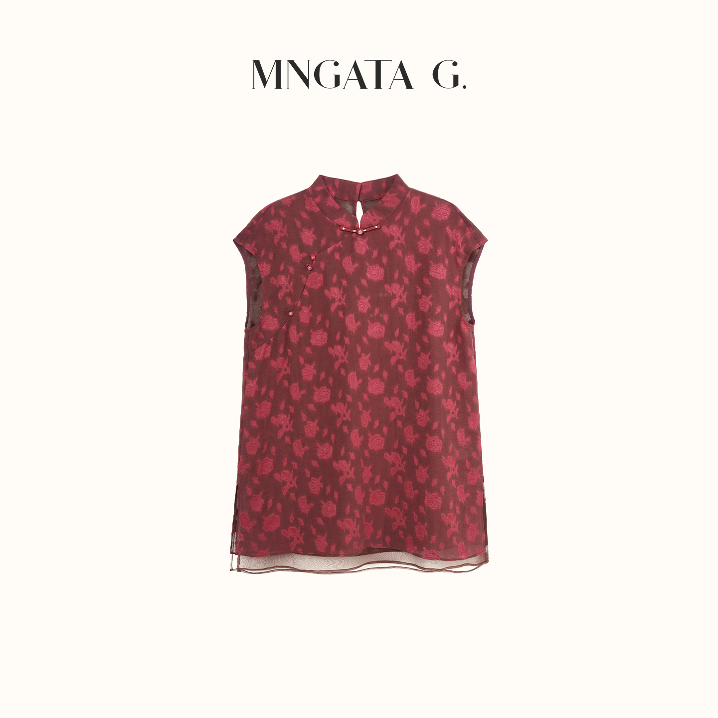 MNGATA G./曼加塔【真丝·红羽生花】曼加塔轻中式无袖旗袍裙