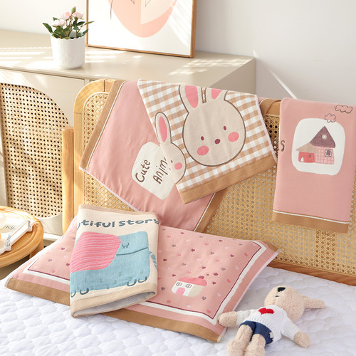 八层纯棉加厚儿童枕巾40*60卡通幼儿园专用宝宝全棉纱布枕头盖巾