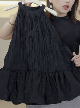 童装女童连衣裙2024夏季新款儿童高级感挂脖长裙时尚黑色夏天裙子