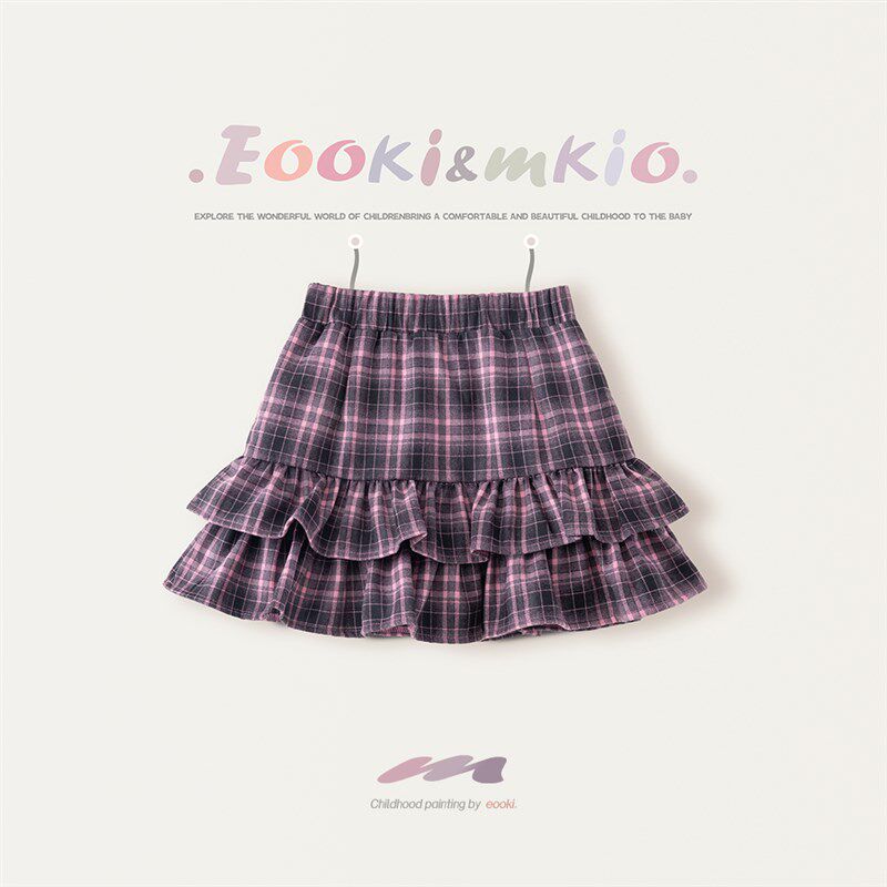 女童软萌格子半身裙儿童学院风荷叶边宝宝短裙蛋糕裙春秋季