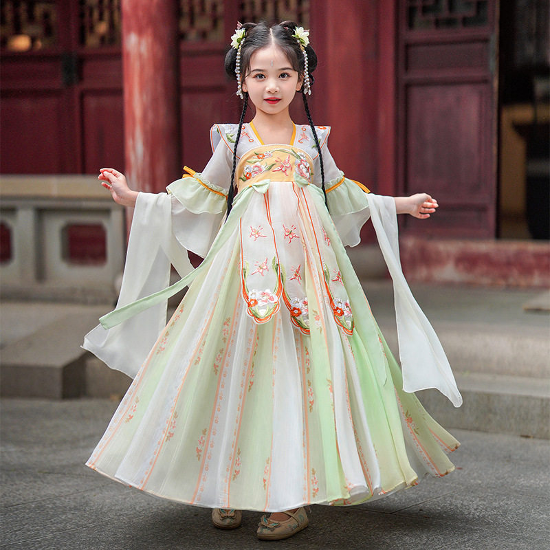 汉服女童2025春秋新款中国风超仙女古装连衣裙薄款短袖古装公主裙