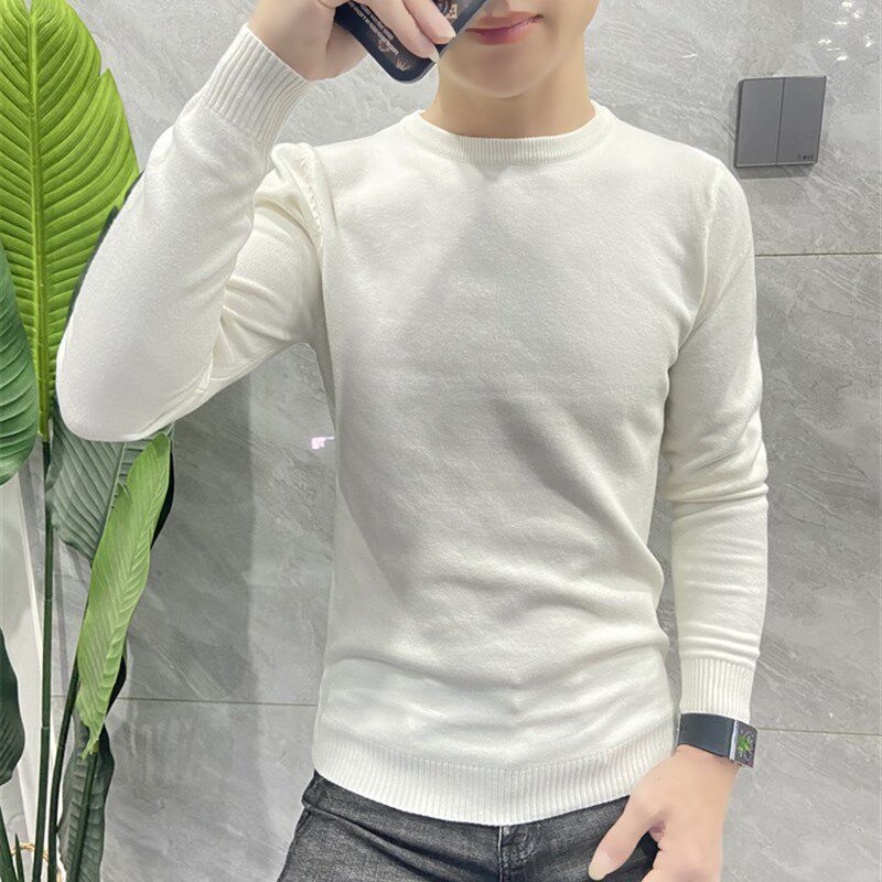 秋冬款商务修身圆领纯色长袖男装毛衣中高领紧身针织卫生衣打底衫