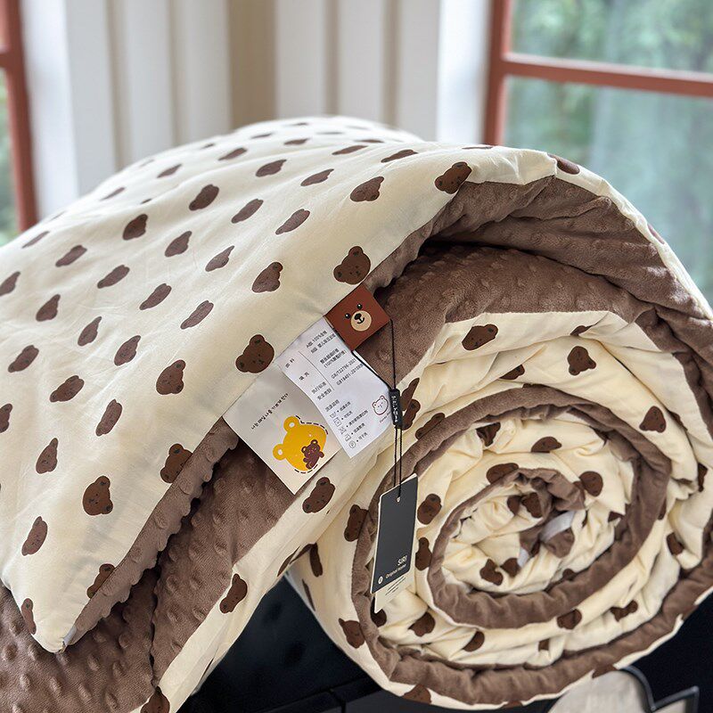 冬季加厚保暖豆豆被100%全棉双人春秋被纯棉卡通被子可机洗被芯2m