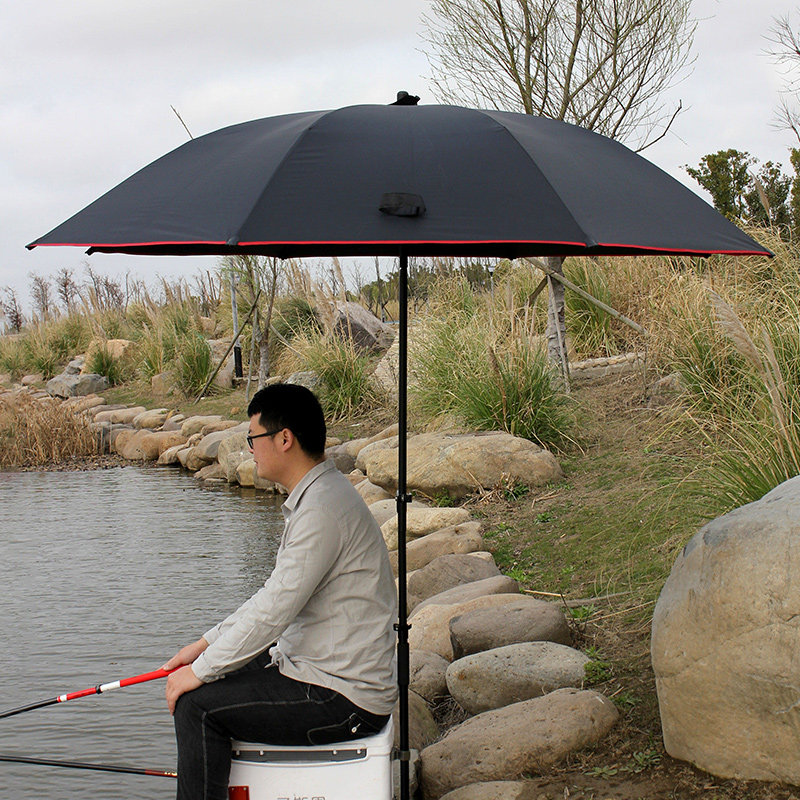 新款钓鱼伞新型黑胶拐杖式万向大钓伞高端单层防雨防暴雨加厚垂钓
