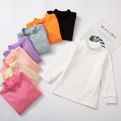 女童半高领打底衫秋冬内搭A类纯棉白色小童秋衣大童儿童长袖T恤
