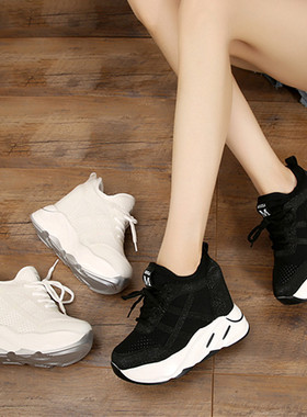 内增高厚底波鞋12cm高跟运动单鞋白色松糕女鞋潮2020韩版休闲球鞋