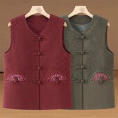 马甲绣花坎肩唐装 中老年人女装 妈妈春秋装 背心老人衣服奶奶两件套