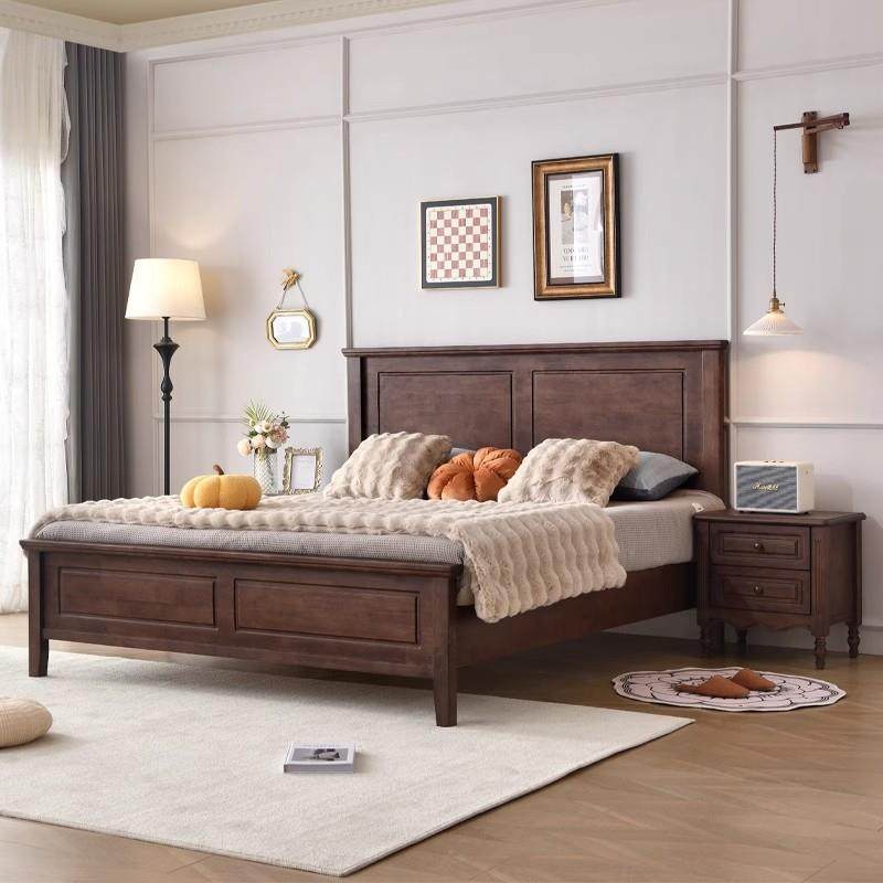 美式实木床简约现代主卧1米8床双人床1米5储物床经济型1米2单人床