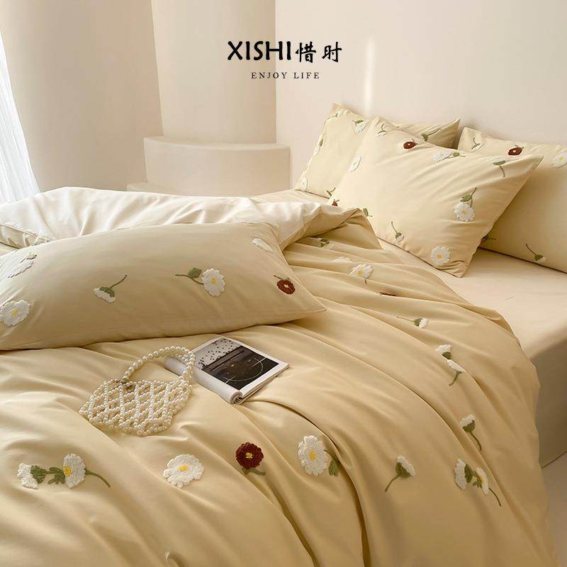新款唯美100S长绒棉床单四件套全棉纯棉小雏菊毛巾绣被套床上用品