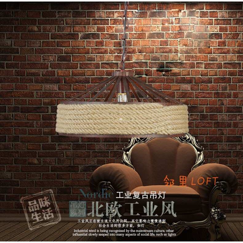 工厂直销极简美式乡村创意麻绳吊灯复古工业灯客厅餐厅吧台咖