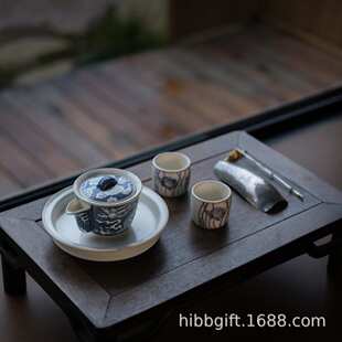 新品梵山堂壶承 干泡盘 茶盘 苏打釉青花手绘一路连科三足壶承
