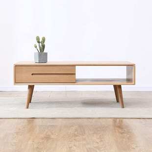 厂家供应简约实木诗云茶几客厅家具带抽屉储物茶几白橡木茶几组合