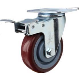 BY012平顶带刹车脚轮4寸聚氨酯工业脚轮底板:95*67安装孔距:45*75